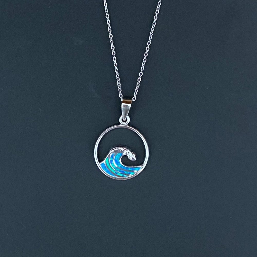 Blue Syn Opal Wave Beach Necklace